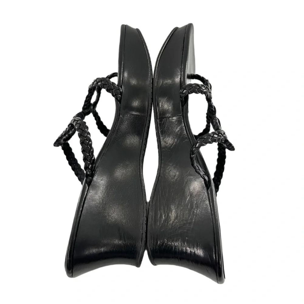 Stuart Weitzman womens sandals 8 black leather braided chunky platform slides